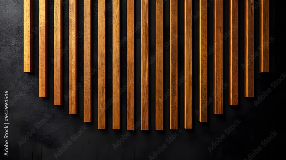 Obraz premium A sophisticated abstract design with wooden slats of varying depths against a dark background, capturing the essence of modern architectural texture