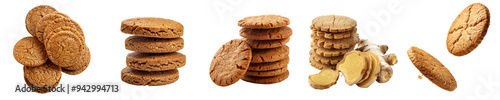 Collection of biscuit Ginger cookies isolated on white or transparent background