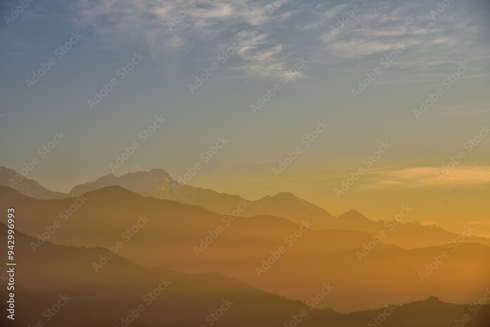The Beautiful view of Annapurna Himalaya Range from Sarangkot in Pokhara, Nepal The Beautiful view of Annapurna Himalaya Range from Sarangkot in Pokhara, Nepal