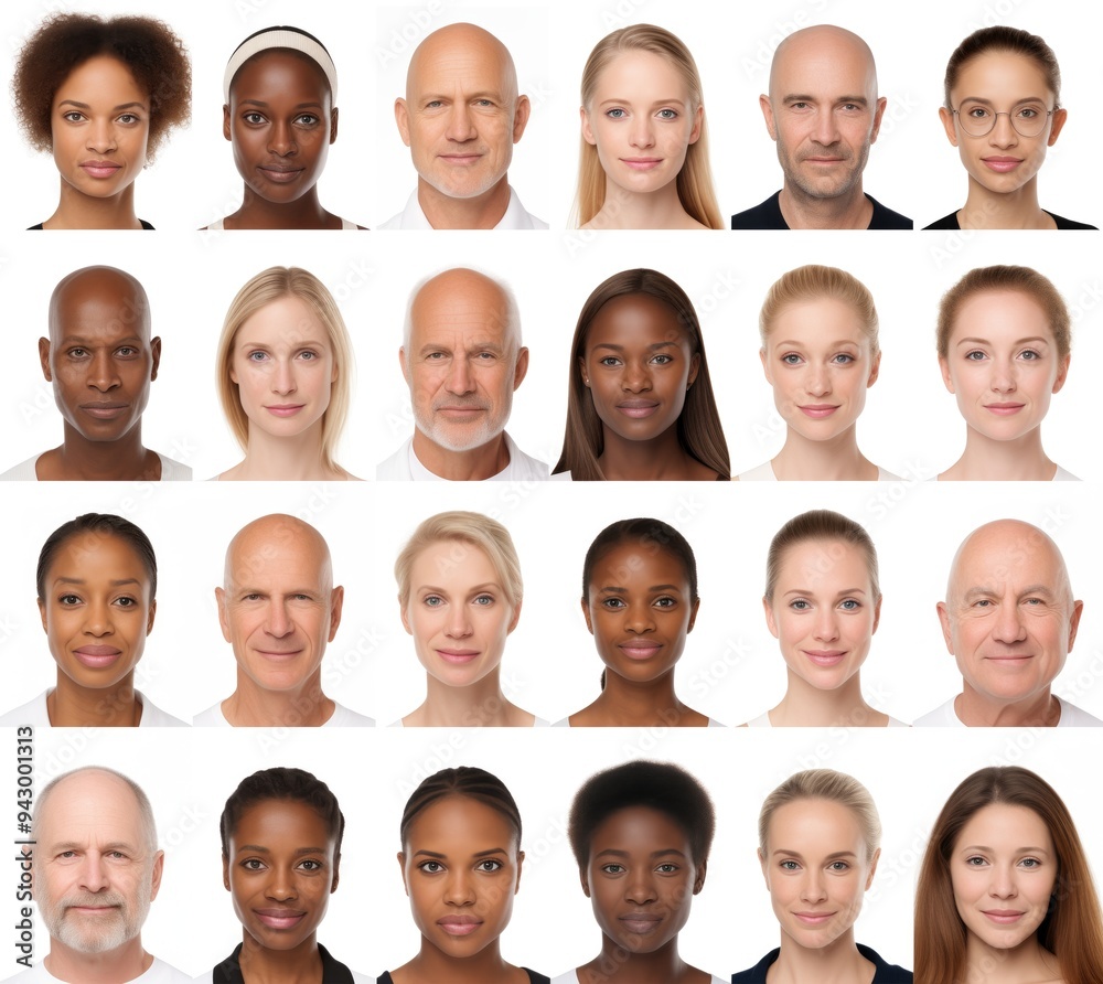 Human race richness. 24 senior and young people. Black and white persons. Diversity, equity, inclusion. Different ages and ethnicity. ID photo Human race richness. 24 senior and young people. Black and white persons. Diversity, equity, inclusion. Different ages and ethnicity. ID photo
