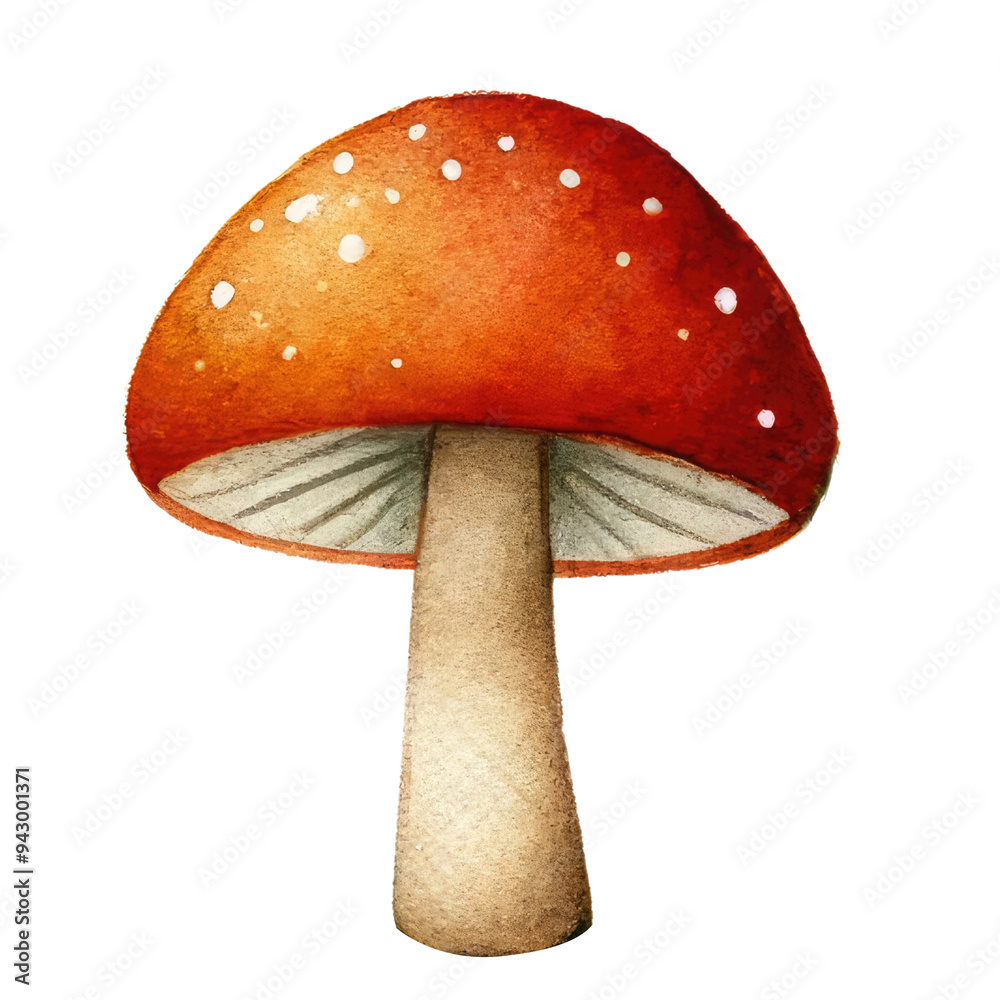 Beautiful watercolor illustration of a red mushroom with white dots. Perfect for nature-themed projects and artistic designs. Beautiful watercolor illustration of a red mushroom with white dots. Perfect for nature-themed projects and artistic designs.