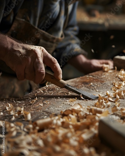 Carpenter Carving Wood with Precision photo