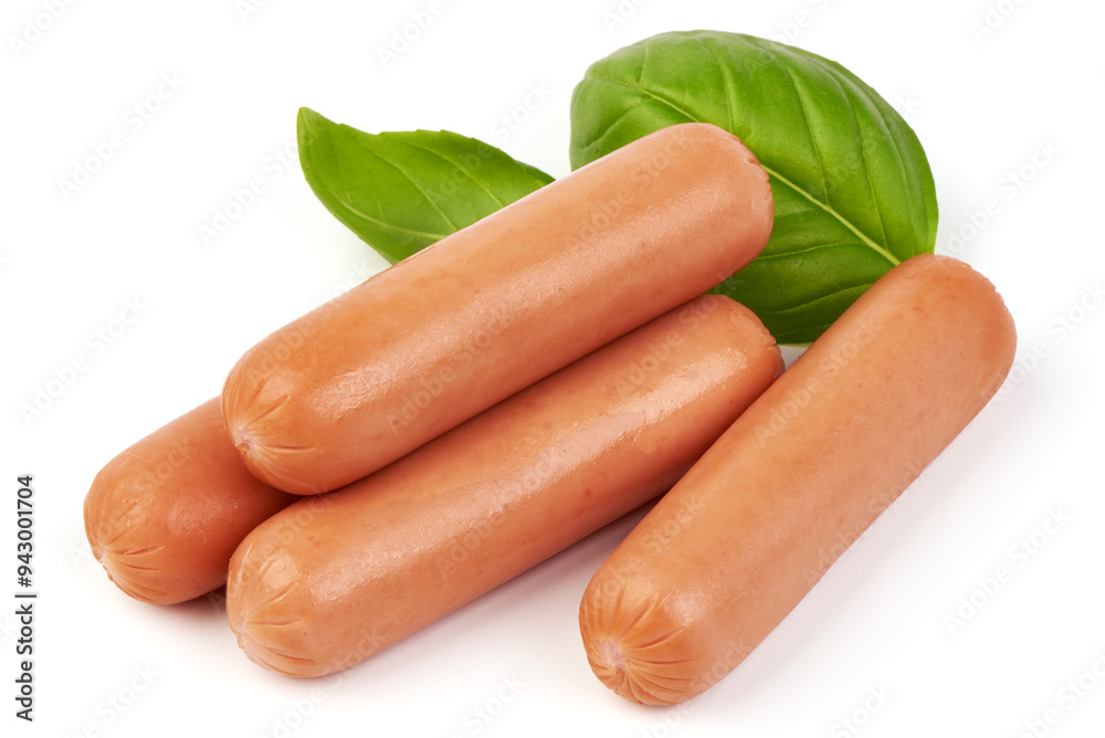 Boiled sausages, close-up, isolated on white background. Boiled sausages, close-up, isolated on white background.
