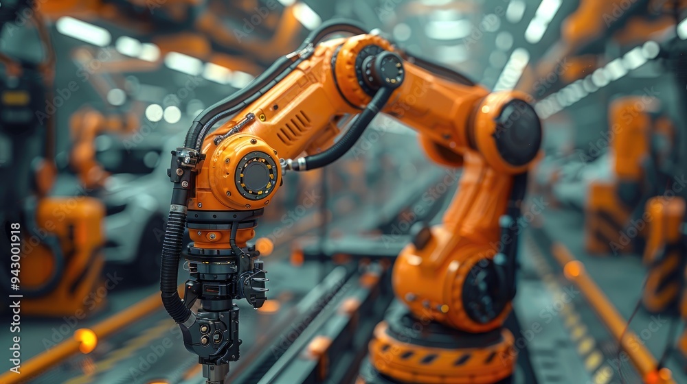 A state-of-the-art robotic arm in a modern industrial setting, designed to automate industrial processes with precision and efficiency, highlighting technological advancements. A state-of-the-art robotic arm in a modern industrial setting, designed to automate industrial processes with precision and efficiency, highlighting technological advancements.