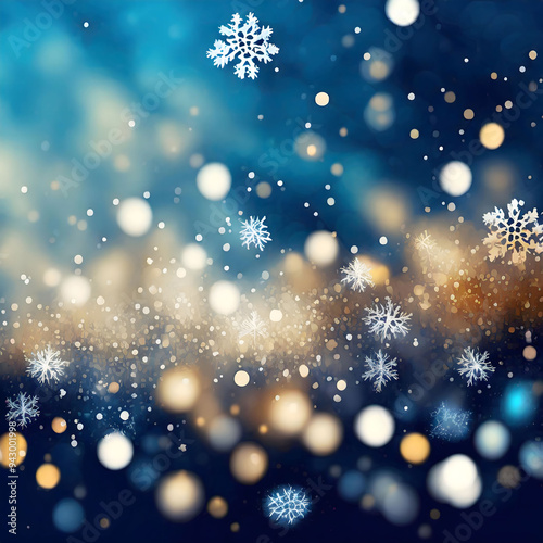 Snowflakes, blue blurry background, christmas tree, moon lights, rain drop bokeh, night lights