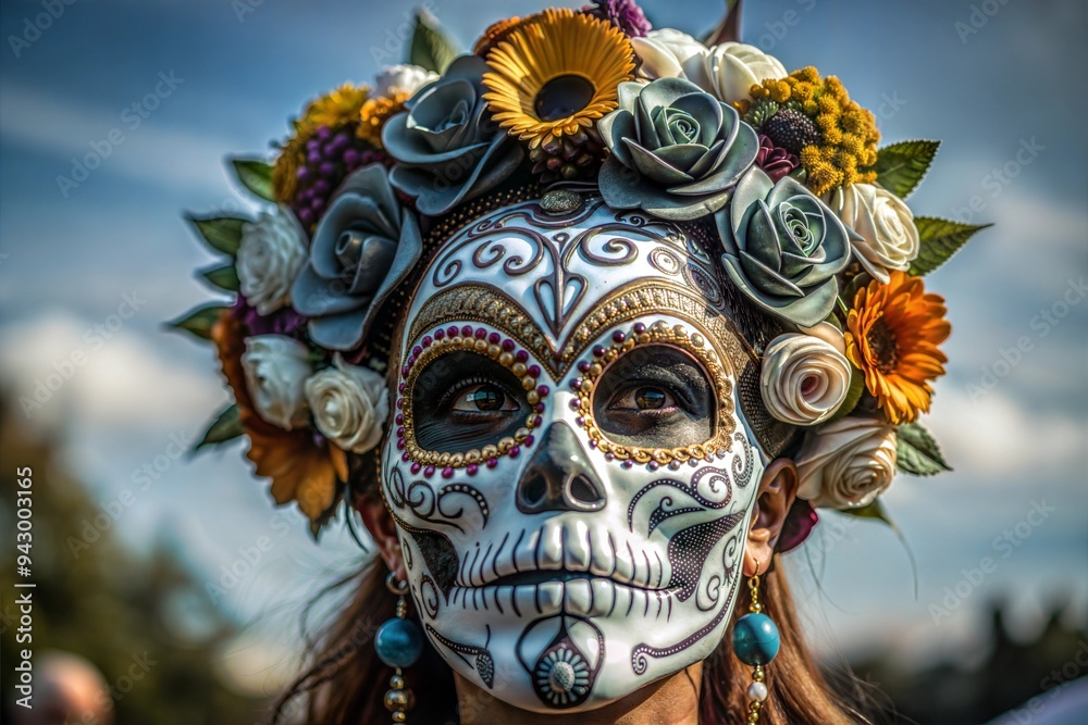 Vibrant Sugar Skull Makeup with Floral Headpiece Celebrating Dia de los Muertos Vibrant Sugar Skull Makeup with Floral Headpiece Celebrating Dia de los Muertos