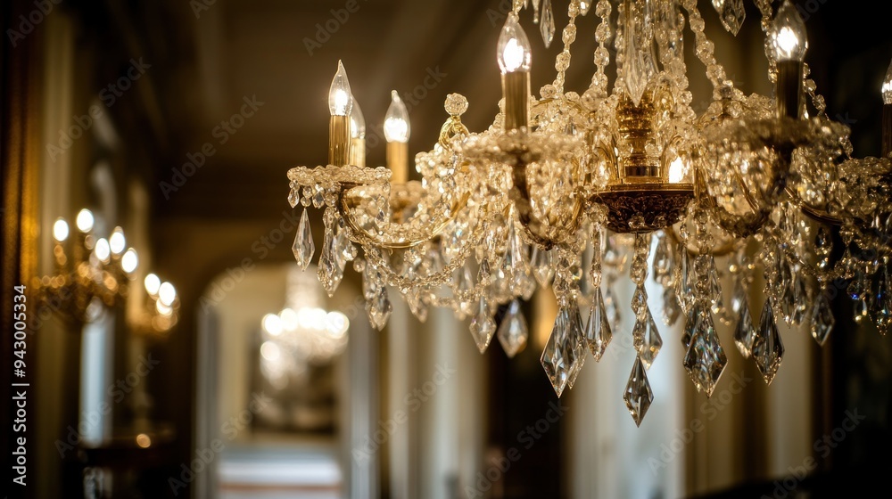 Elegant Crystal Chandelier in a Grand Hallway Elegant Crystal Chandelier in a Grand Hallway
