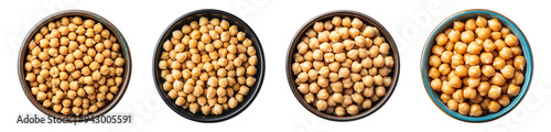 Bowl of chickpeas isolated transparent background, PNG set