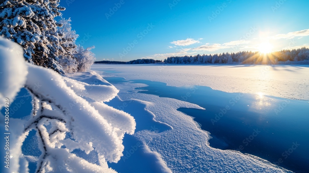 Drifting snow across a frozen lake, winter weather, cold and desolate Drifting snow across a frozen lake, winter weather, cold and desolate