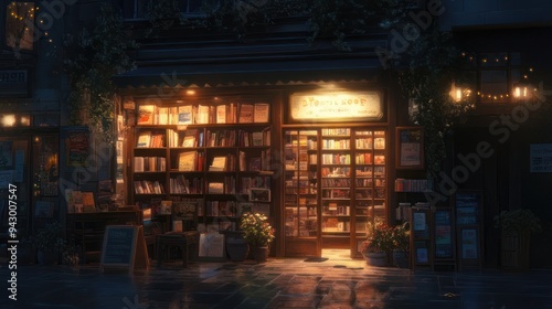 A Cozy Bookstore at Night photo