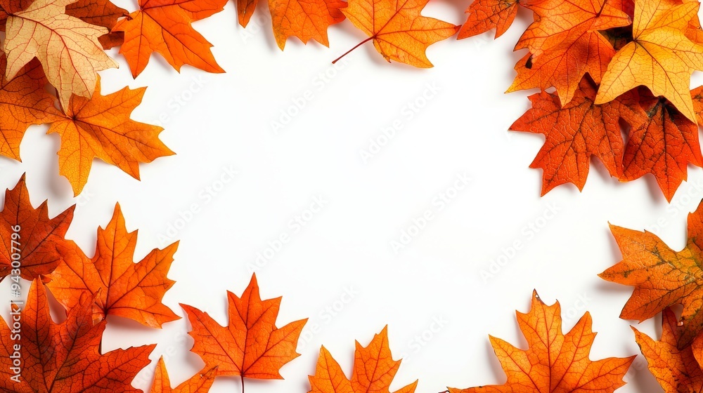 Maple leaves frame, clean white background, clip art inspired, flat design illustration Maple leaves frame, clean white background, clip art inspired, flat design illustration