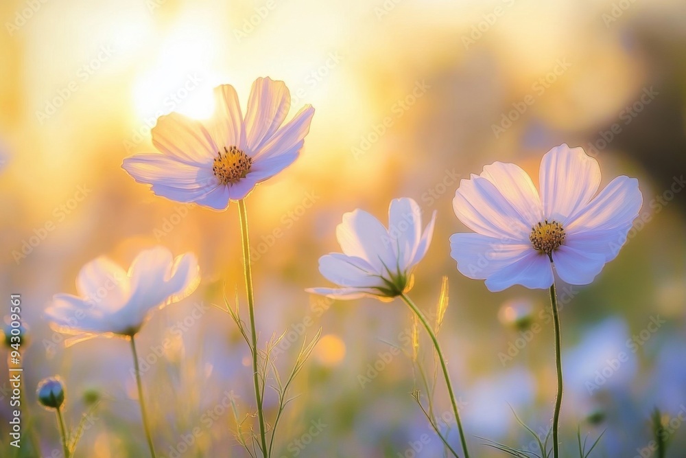 Wildflowers at Sunset with Warm Golden Backlight Wildflowers at Sunset with Warm Golden Backlight