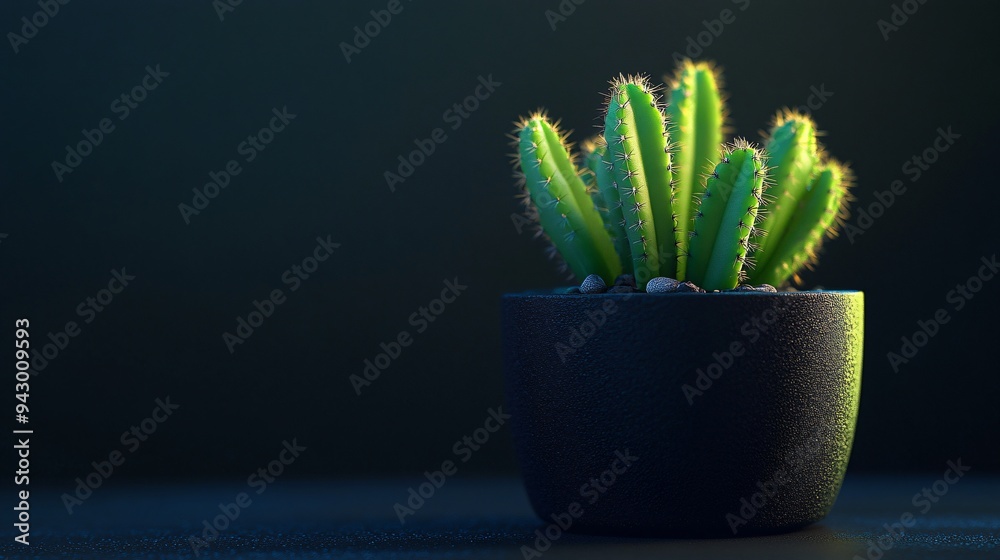 Neon green cactus in a dark charcoal pot Neon green cactus in a dark charcoal pot