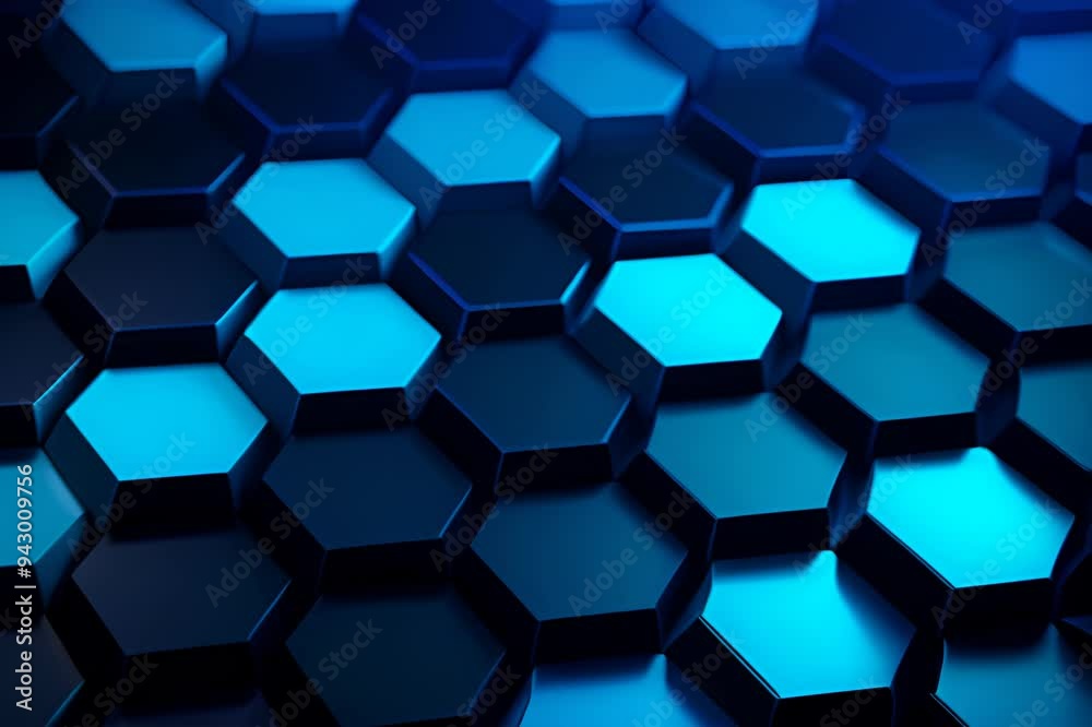 Abstract 3D hexagonal pattern in vibrant blue tones, featuring a futuristic design with depth and geometric precision Abstract 3D hexagonal pattern in vibrant blue tones, featuring a futuristic design with depth and geometric precision