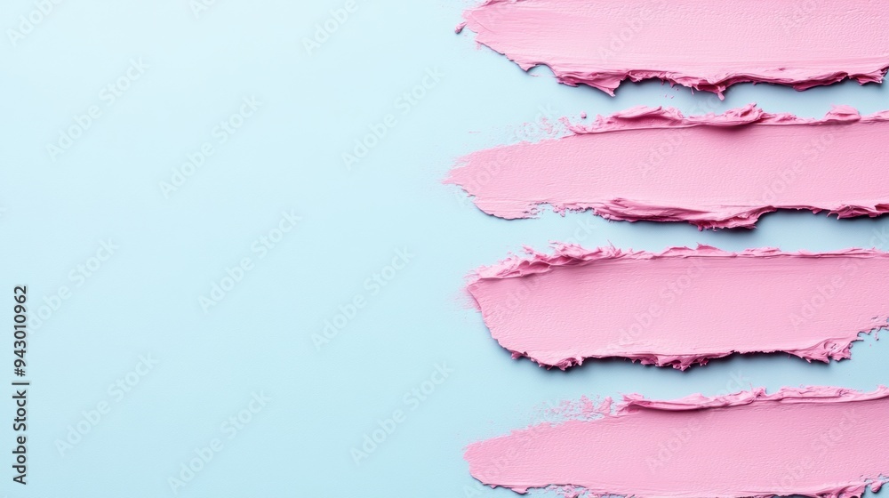 Obraz premium Pastel pink brush strokes on soft blue backdrop