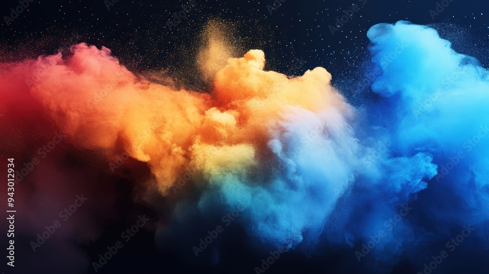 Vibrant explosion of colorful powder on dark background Vibrant explosion of colorful powder on dark background