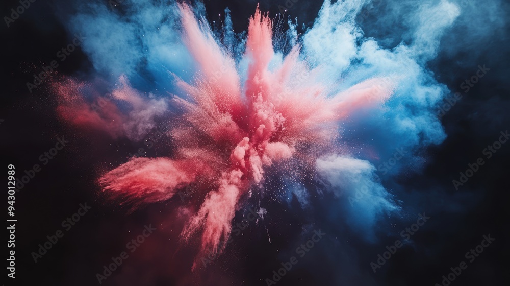 Explosive pink blue powder burst on dark background Explosive pink blue powder burst on dark background