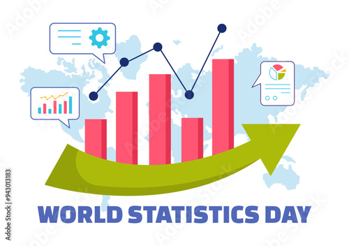 National Statistics Day Vector Illustration Featuring Data Calculation for Socioeconomic Planning and Policy Formulation, a Flat Cartoon Background