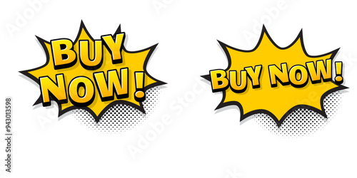 Yellow Text Typography "BUY NOW" on White Background