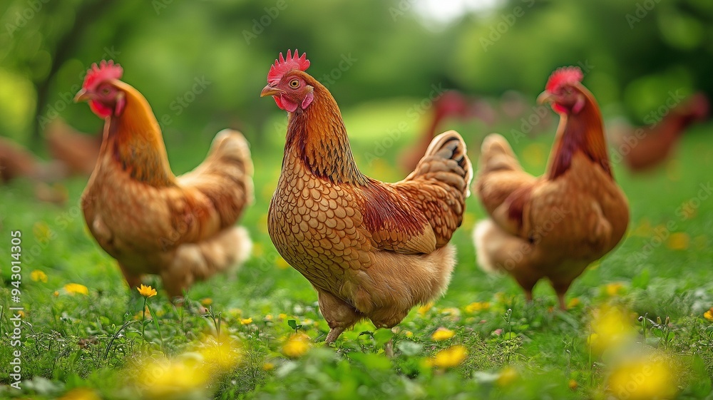 images featuring free-range chickens roaming in a lush, green garden filled with flowers and fresh vegetation. images featuring free-range chickens roaming in a lush, green garden filled with flowers and fresh vegetation.