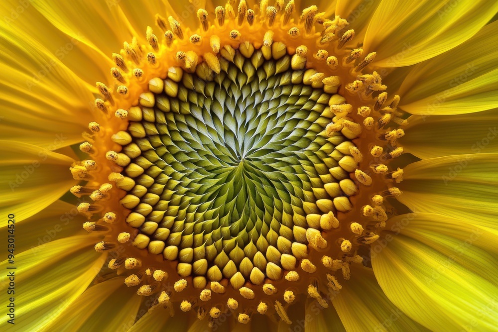 Macro View of Sunflower Center with Geometric Seed Pattern Macro View of Sunflower Center with Geometric Seed Pattern