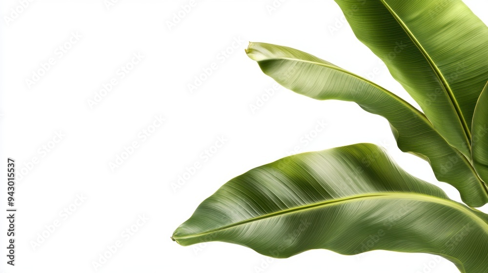 Obraz premium Lush green tropical banana leaves on bright background