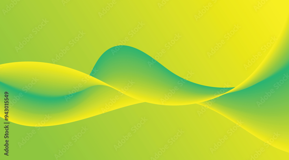 Abstract green and yellow gradient background with flowing wavy line ...
