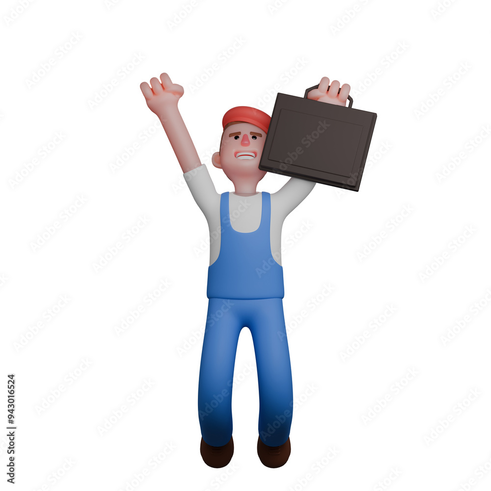 Male Painter 3D Illustration . An artist is raising both hands in the air, with one hand holding a black briefcase. Professional Male Painter 3D Illustration . An artist is raising both hands in the air, with one hand holding a black briefcase. Professional