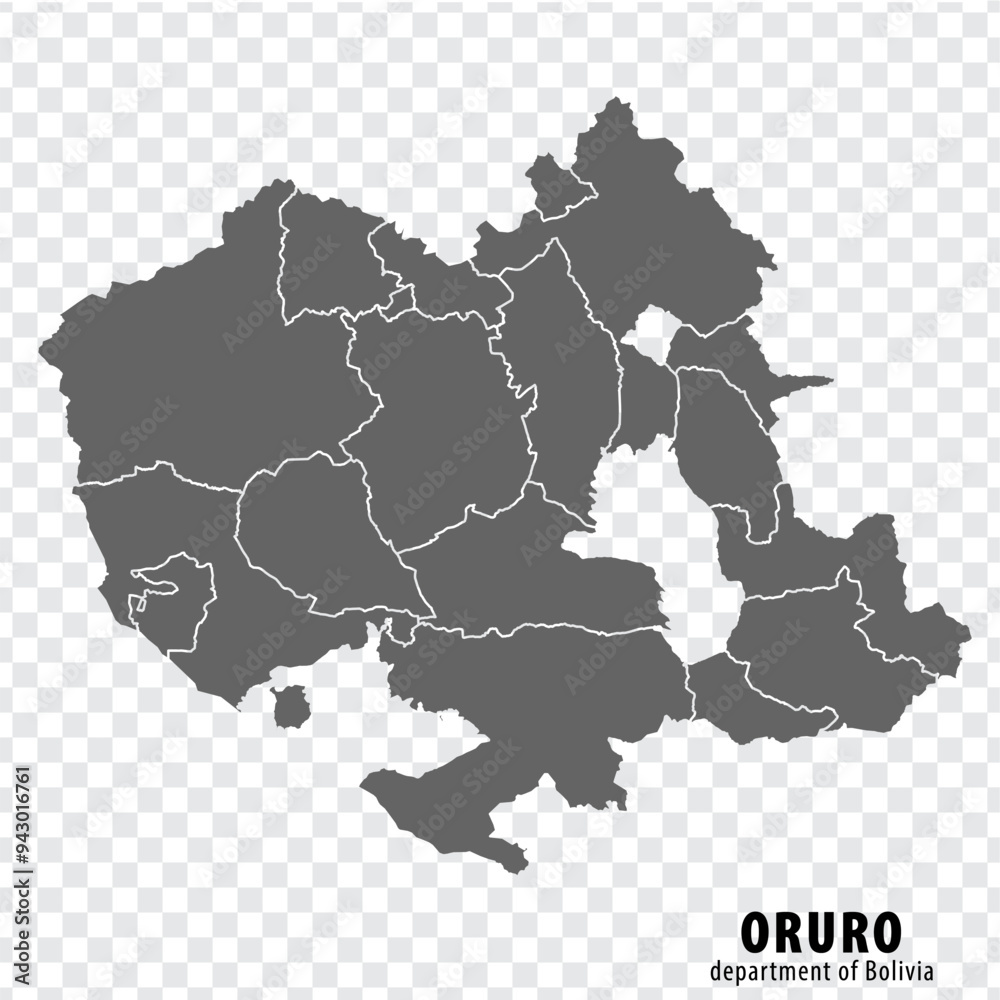 Obraz premium Blank map Oruro Department of Bolivia. High quality map Department of Oruro with districts on transparent background for your web site design, logo, app, UI. Plurinational State of Bolivia. EPS10