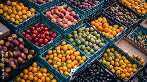 Various fresh fruits in crates showcasing the diversity and perishability of produce.