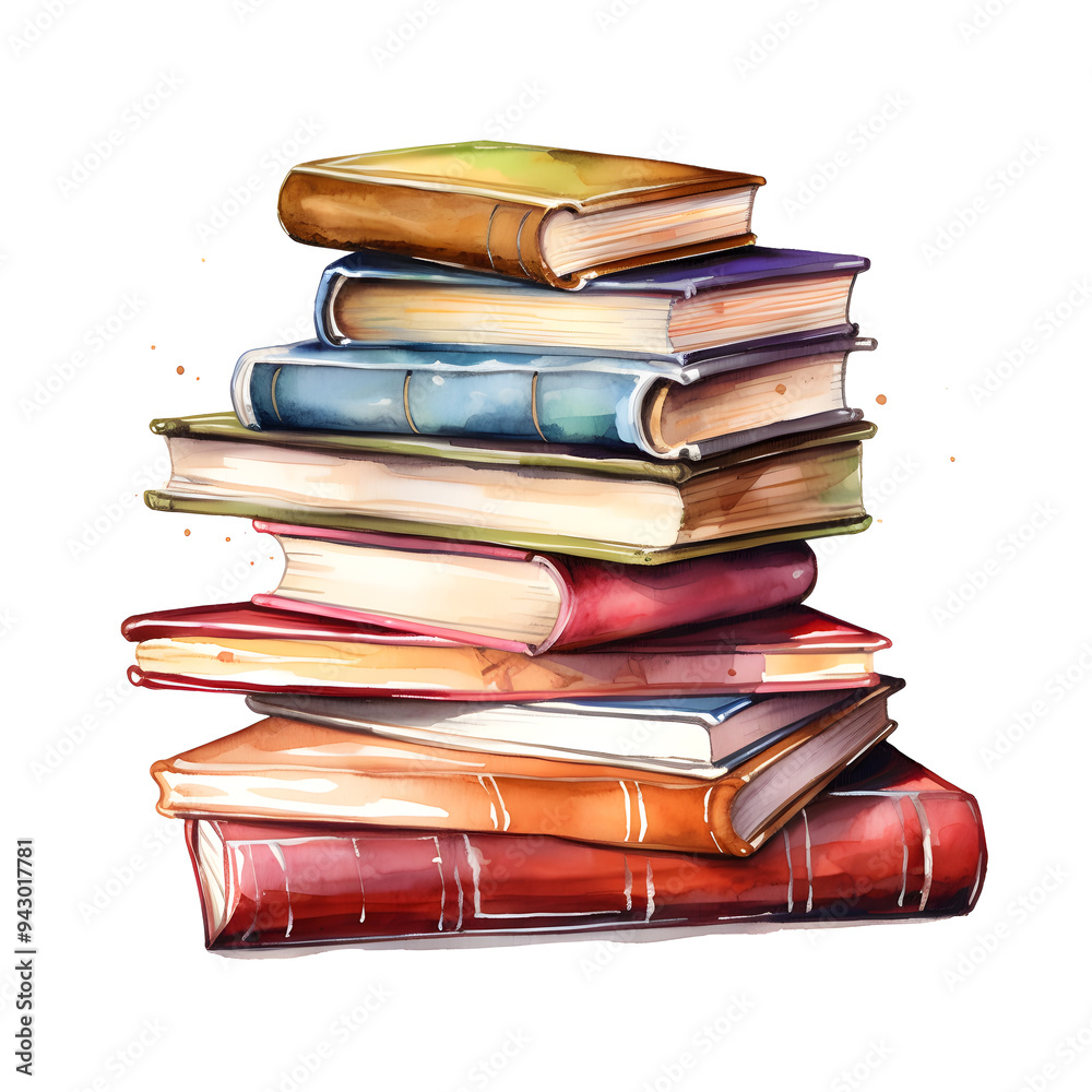 Watercolor pile of school books isolated on white Watercolor pile of school books isolated on white