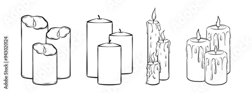 Doodle line art vector illustration of Candle. Candle for Halloween event. Candle illustration. Halloween theme illustration