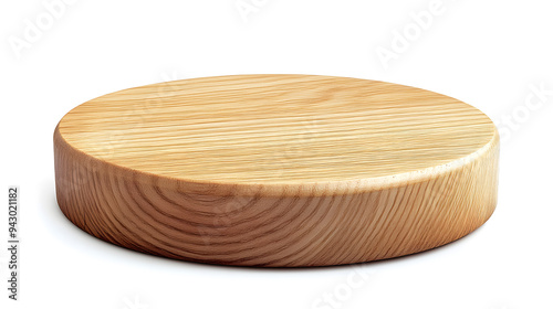 Round wood podium base mock up, isolated on white background