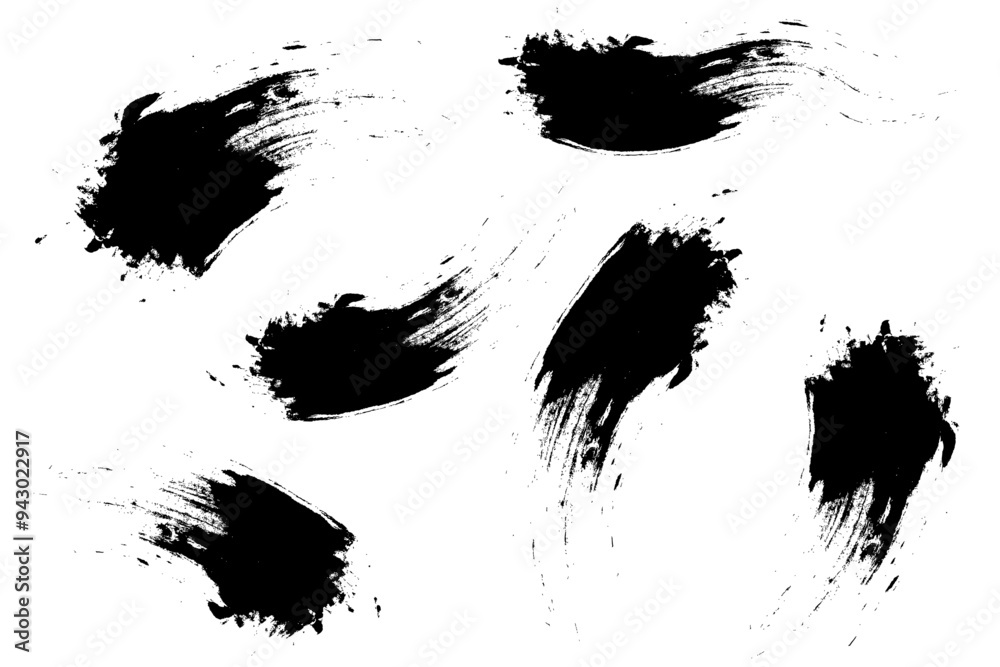 Texturas de Pinceladas Negras Abstractas de tinta. Trazos de pincel con tinta negra.