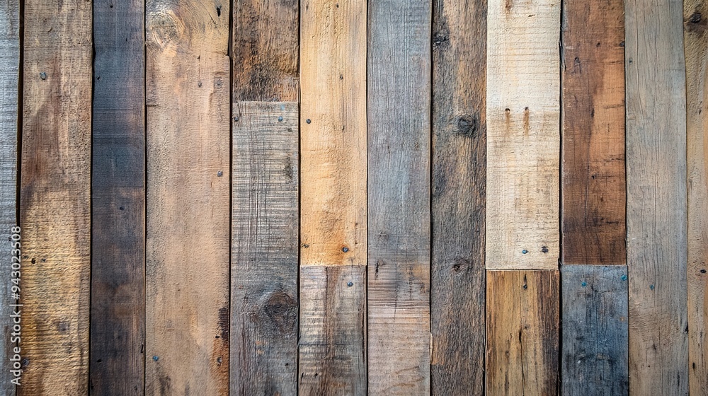 Rustic Wooden Wall with Weathered Planks in Natural Earthy Tones