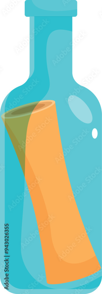 Blue glass bottle containing message showing concept of sos message in a bottle Blue glass bottle containing message showing concept of sos message in a bottle