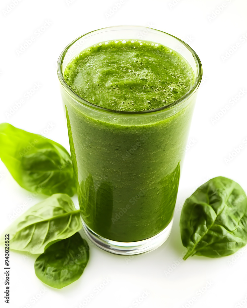 A glass of green smoothie, a healthy natural drink, isolated on white A glass of green smoothie, a healthy natural drink, isolated on white