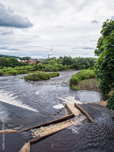 River Tyne at Hexham, Northumberland, UK with fish pass.
