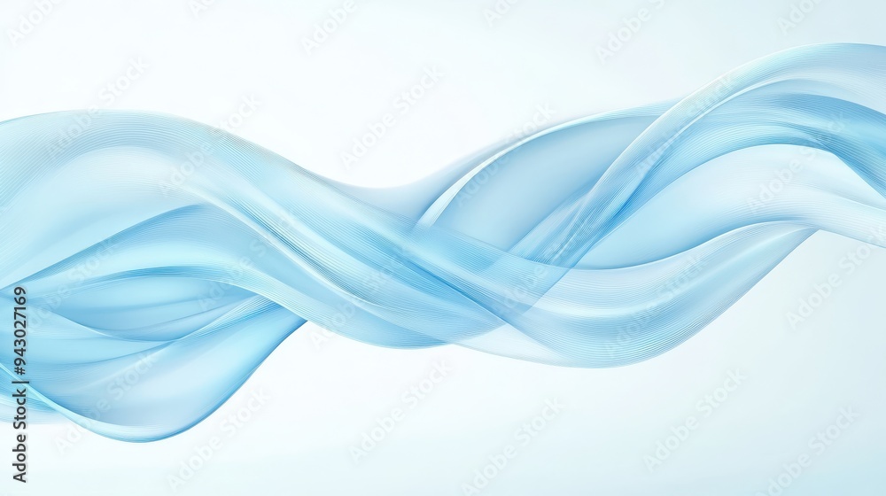 Fototapeta premium A blue wave with a white background. The wave is very long and has a lot of detail