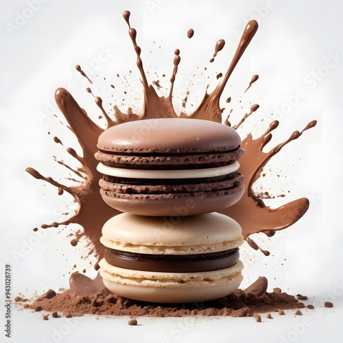 French chocolate macaron with chocolate drizzle photo