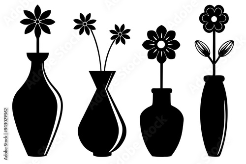 Set Of Modern flower vase Silhouettes, Vector illustration simple design silhouette