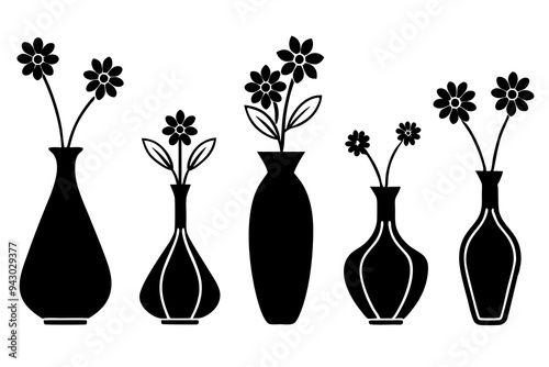 Set Of Modern flower vase Silhouettes, Vector illustration simple design silhouette