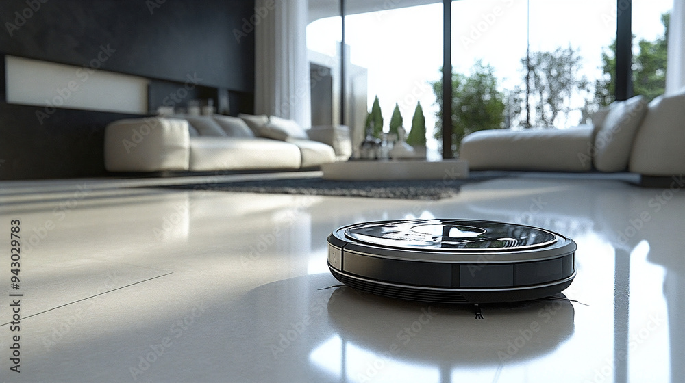 living room interior and cleaning robot living room interior and cleaning robot