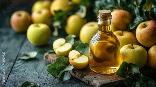 Healthy organic food. Apple cider vinegar in the garden. Selective focus. Food.