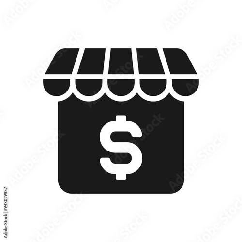 Store with money symbol. E-commerce icon flat style isolated on white background. Vector illustration