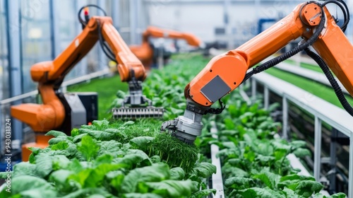 Wallpaper Mural Robotic arms assembling automated harvesters, modern agriculture, industrial automation Torontodigital.ca