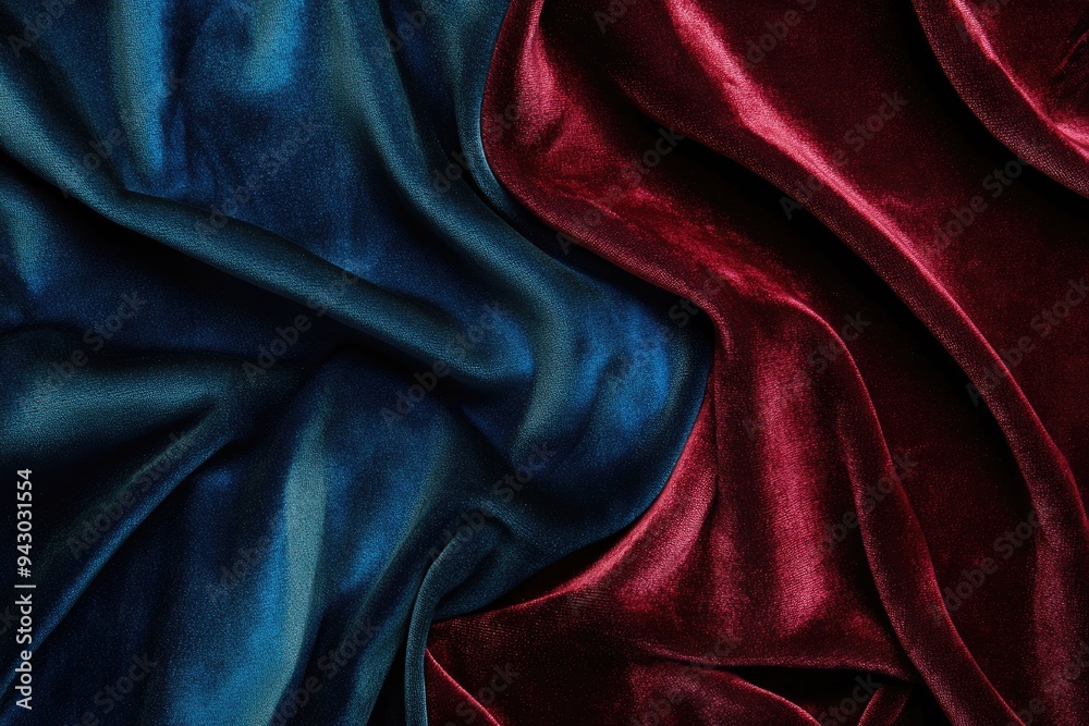 Fototapeta premium Draped Blue and Red Sparkle Fabric