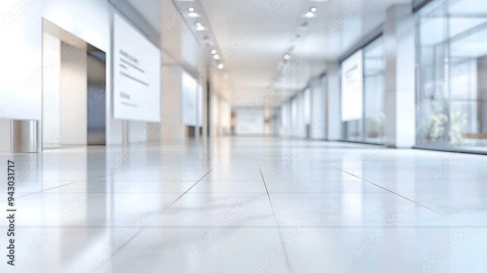 Sleek and Contemporary Empty Exhibition Space with Clean Lines, Polished Flooring, and Blurred Signage Awaiting Visitors Sleek and Contemporary Empty Exhibition Space with Clean Lines, Polished Flooring, and Blurred Signage Awaiting Visitors