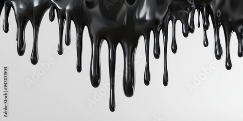 Black Oil Liquid Dripping in White Background