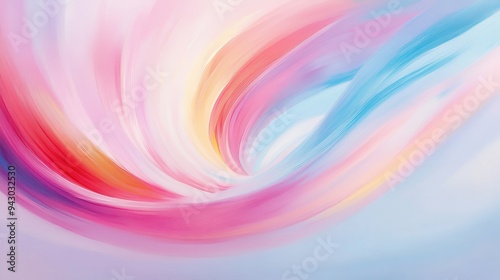 A colorful swirl of pink, yellow, and blue paint. The colors are vibrant and the brushstrokes are bold. The painting has a sense of movement and energy, as if it is in motion